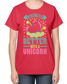 everything better with a unicorn 128# - unicorn-  Ladies T-Shirt
