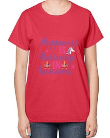 happiness is believing in unicorns 155# - unicorn-  Ladies T-Shirt