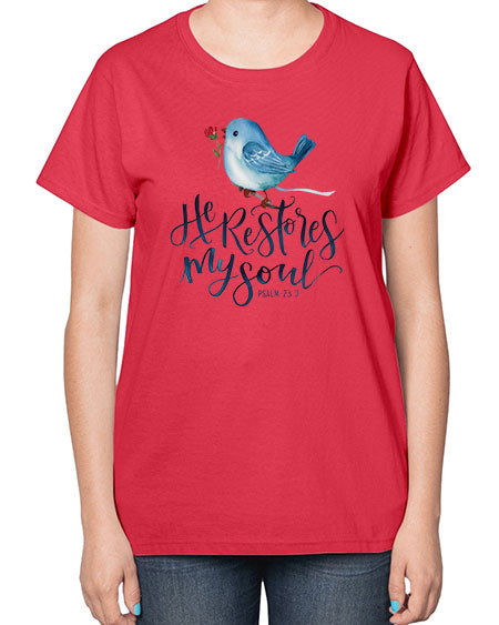 he restores my soul 39# - birds-  Ladies T-Shirt