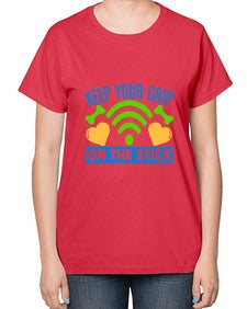 keep your grip on the stick 35# - video games-  Ladies T-Shirt