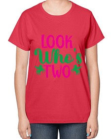 look whos two 268# - unicorn-  Ladies T-Shirt