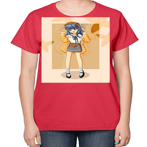 of beautiful girl with jacket 132# - anime-  Ladies T-Shirt