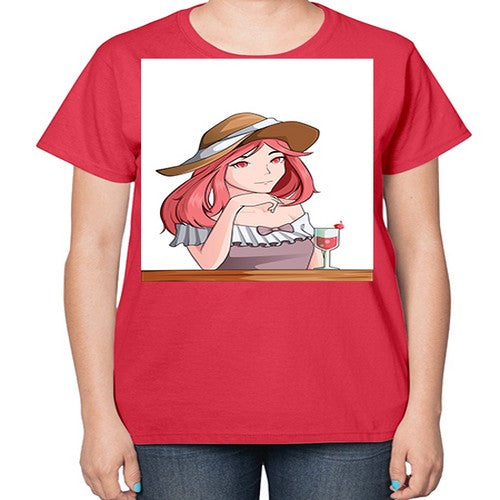 pretty woman with fresh juice in summer 37# - anime-  Ladies T-Shirt