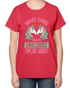 what card game do unicorns play uno 548# - unicorn-  Ladies T-Shirt