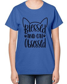 Blessed And Cat Obsessed Style 79# - cats-  Ladies T-Shirt