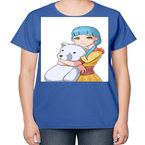 Cute girl with bear doll 26# - anime-  Ladies T-Shirt