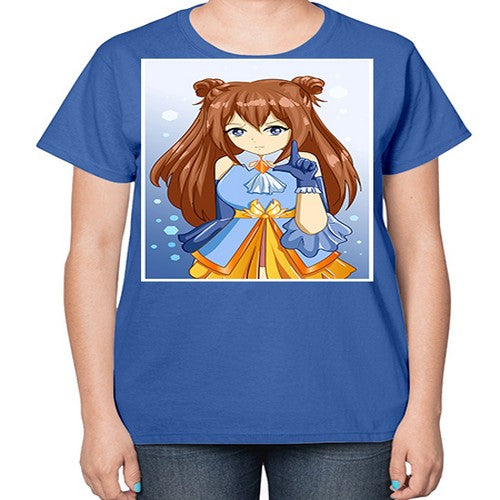 Cute little beautiful girl blue gold clothes cartoon 171# - anime-  Ladies T-Shirt