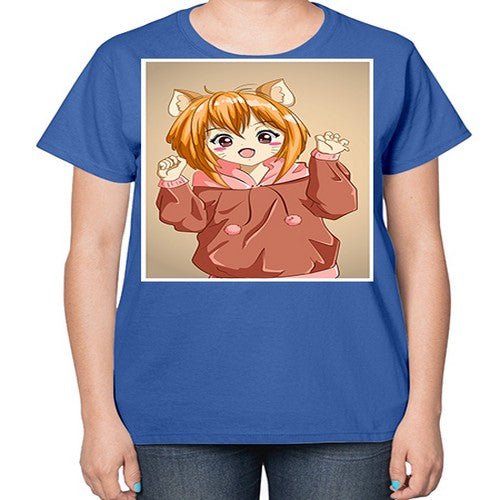 Cute little girl with accessories cat cartoon 170# - anime-  Ladies T-Shirt