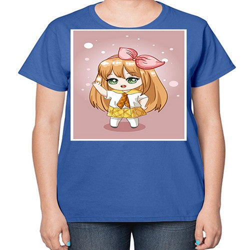 Cute little girl yellow hair wearing uniform 130# - anime-  Ladies T-Shirt