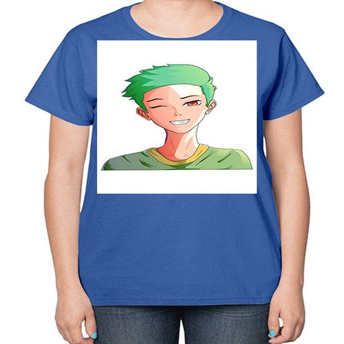 Handsome boy green hair wearing green shirt 35# - anime-  Ladies T-Shirt