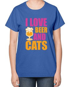 I Love Beer And Cats - cats-  Ladies T-Shirt