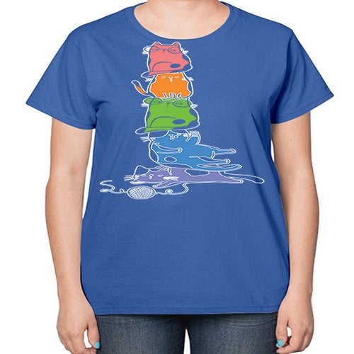 Pride Kawaii Cats Pile Cute Anime 277# - anime-  Ladies T-Shirt
