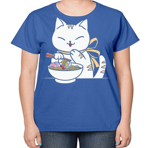 Ramen Cat Kawaii Anime Tee Japanese 280# - anime-  Ladies T-Shirt