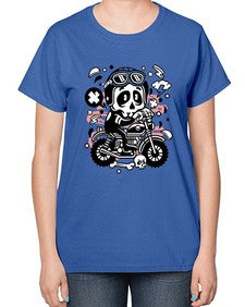 Skull Motocross 1058# - skull and bones-  Ladies T-Shirt