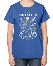 Skull Skater 1064# - skull and bones-  Ladies T-Shirt