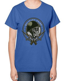Skull Soldier 1066# - skull and bones-  Ladies T-Shirt