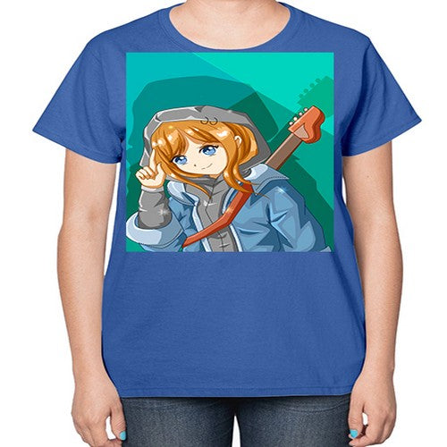Swag and cute girl with a guitar 50# - anime-  Ladies T-Shirt