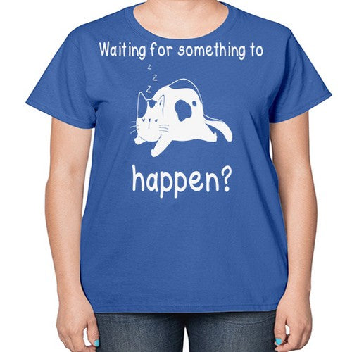Waiting For Something Sleeping Cat 285# - anime-  Ladies T-Shirt