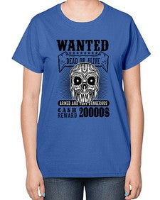 Wanted 1204# - skull and bones-  Ladies T-Shirt