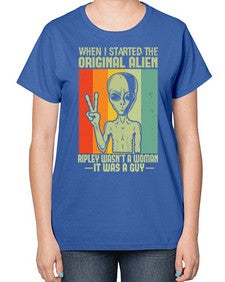 When I started the original alien 45# - ufo-  Ladies T-Shirt