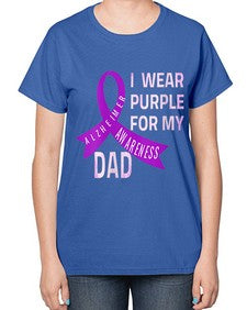 Womens I Wear Purple for My Dad Alzheimers Disease Awareness VNeck 221# - alzheimers-  Ladies T-Shirt