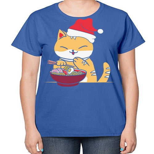 Xmas Kawaii Anime Shiba Inu Eating Ramen 289# - anime-  Ladies T-Shirt