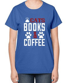 cats books and coffee Style 38# - cats-  Ladies T-Shirt