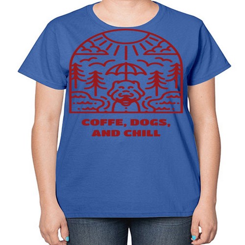 coffee, dogs, and chill 70# - dogs-  Ladies T-Shirt