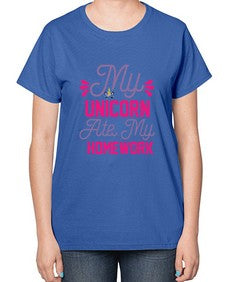 my unicorn ate my homework 324# - unicorn-  Ladies T-Shirt