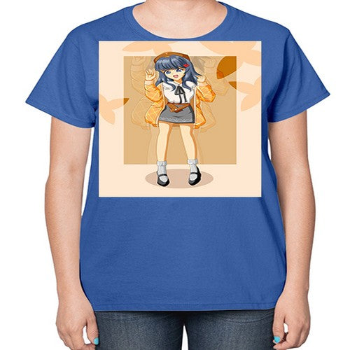 of beautiful girl with jacket 132# - anime-  Ladies T-Shirt