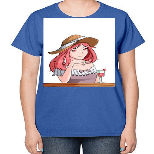 pretty woman with fresh juice in summer 37# - anime-  Ladies T-Shirt