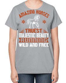 Amazing horses Truest Majestic Beauty Running wild and free Style 23# - horse-  Ladies T-Shirt