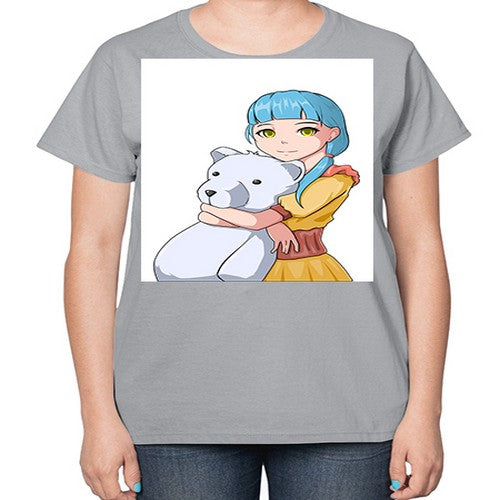 Cute girl with bear doll 26# - anime-  Ladies T-Shirt
