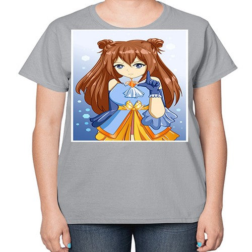 Cute little beautiful girl blue gold clothes cartoon 171# - anime-  Ladies T-Shirt