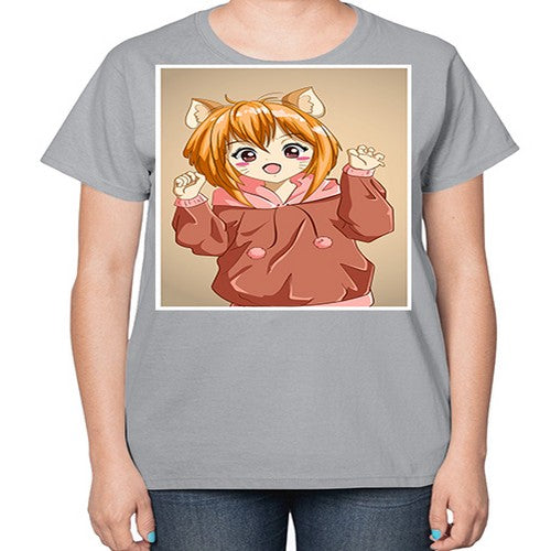 Cute little girl with accessories cat cartoon 170# - anime-  Ladies T-Shirt