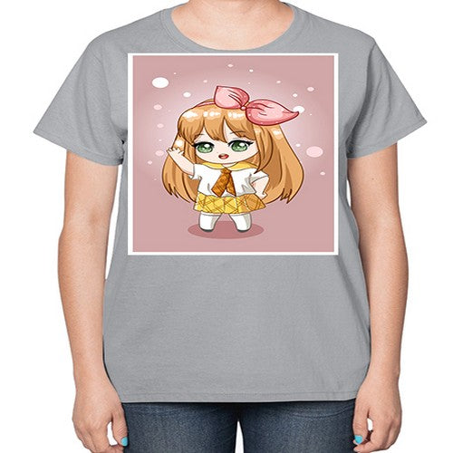 Cute little girl yellow hair wearing uniform 130# - anime-  Ladies T-Shirt