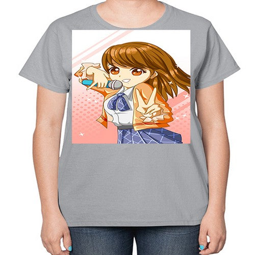 Cute teenage student girl singing song 47# - anime-  Ladies T-Shirt