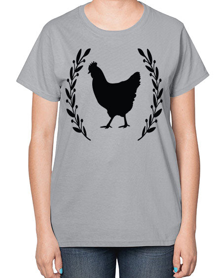Floral Wreath Chicken - chicken-  Ladies T-Shirt