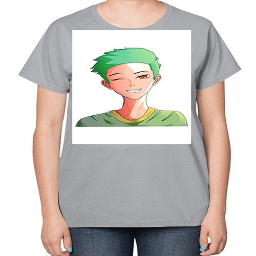 Handsome boy green hair wearing green shirt 35# - anime-  Ladies T-Shirt