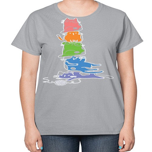 Pride Kawaii Cats Pile Cute Anime 277# - anime-  Ladies T-Shirt