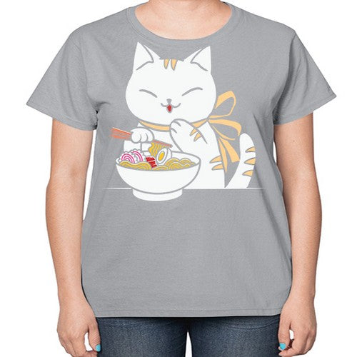 Ramen Cat Kawaii Anime Tee Japanese 280# - anime-  Ladies T-Shirt