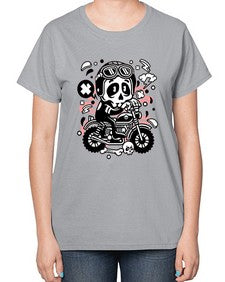 Skull Motocross 1058# - skull and bones-  Ladies T-Shirt