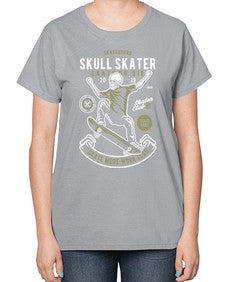 Skull Skater 1064# - skull and bones-  Ladies T-Shirt