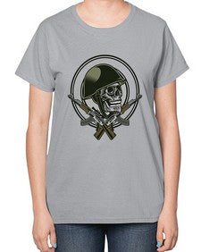 Skull Soldier 1066# - skull and bones-  Ladies T-Shirt