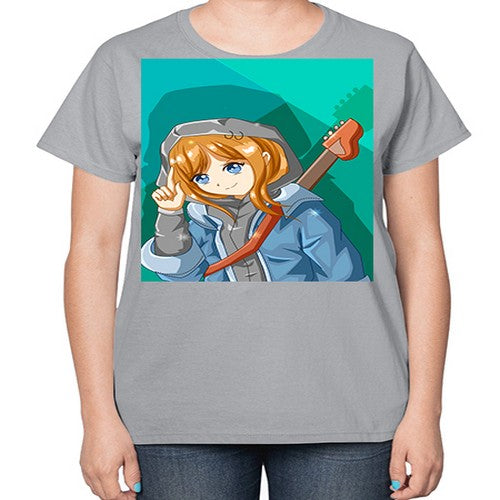 Swag and cute girl with a guitar 50# - anime-  Ladies T-Shirt