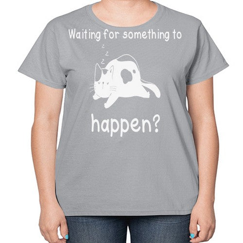 Waiting For Something Sleeping Cat 285# - anime-  Ladies T-Shirt