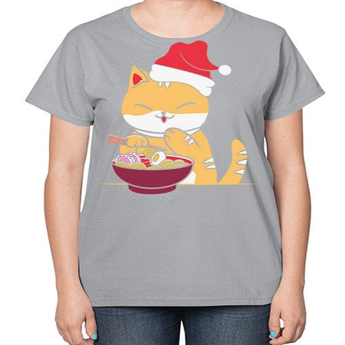 Xmas Kawaii Anime Shiba Inu Eating Ramen 289# - anime-  Ladies T-Shirt