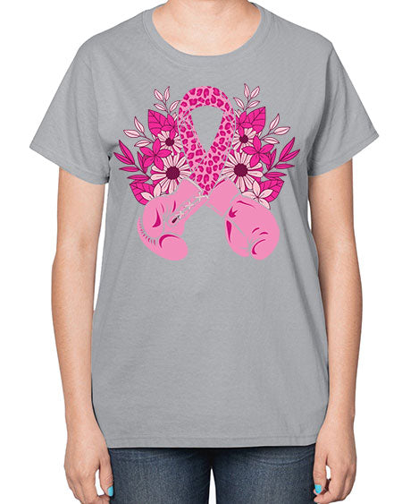 boxing gloves breast cancer - breast cancer-  Ladies T-Shirt