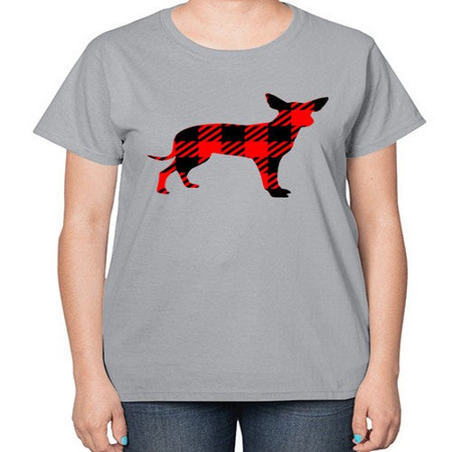 buffalo plaid pointed ear dog 64# - dogs-  Ladies T-Shirt