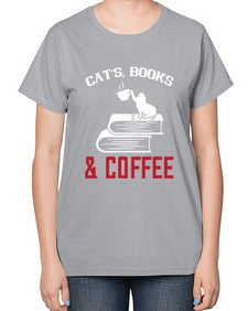 cats book and coffee Style 37# - cats-  Ladies T-Shirt